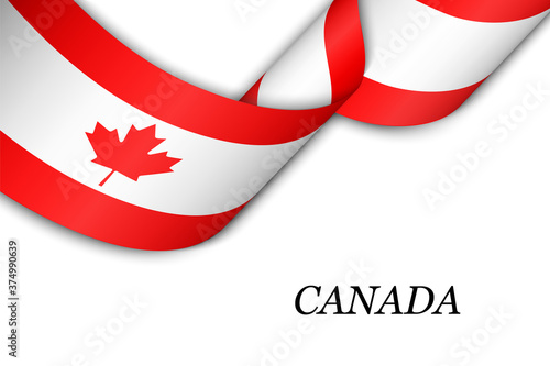 Waving ribbon or banner with flag of Canada