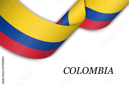Waving ribbon or banner with flag of Colombia