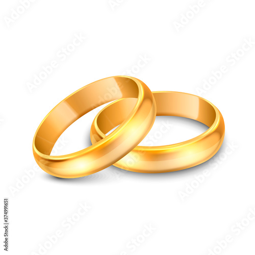 Vector 3d Realistic Gold Metal Wedding Ring Icon Set Closeup Isolated on White Background. Design Template of Shiny Golden Rings. Clipart, Mockup. Side, Front View