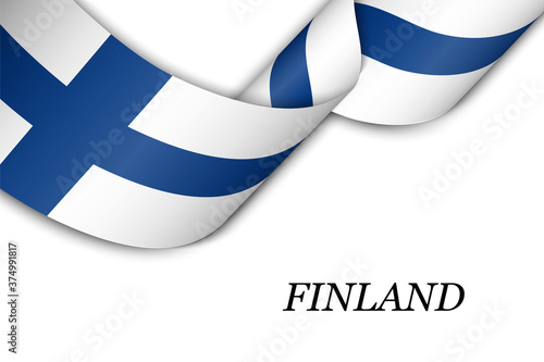 Waving ribbon or banner with flag of Finland
