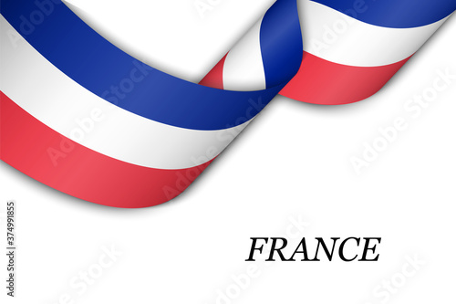Waving ribbon or banner with flag of France