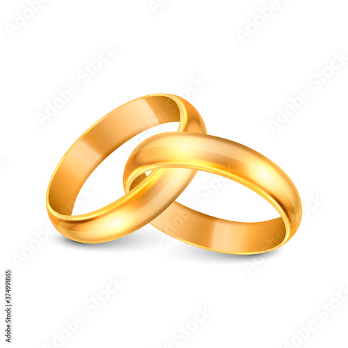 Vector 3d Realistic Gold Metal Wedding Ring Icon Set Closeup Isolated on White Background. Design Template of Shiny Golden Rings. Clipart, Mockup. Side, Front View