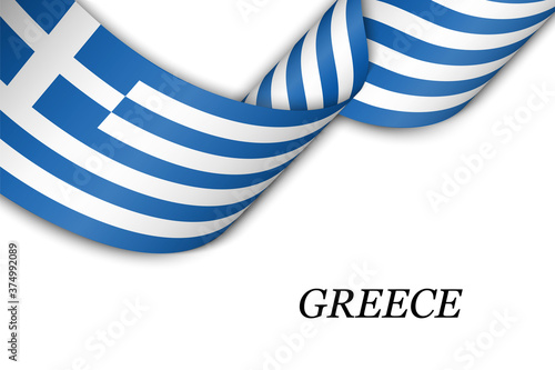Waving ribbon or banner with flag of Greece