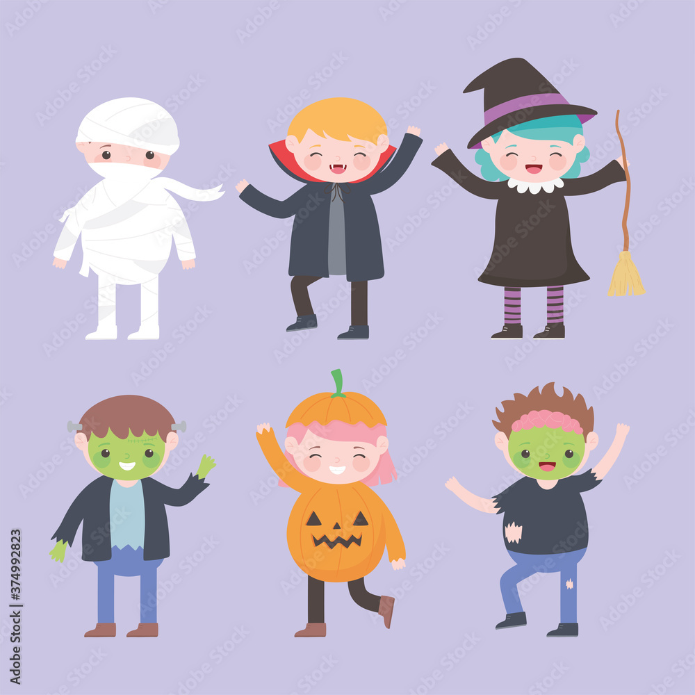 happy halloween, costume characters group kids, trick or treat, party celebration happy halloween, costume characters group kids, trick or treat, party celebration