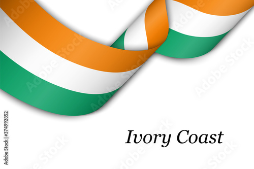 Waving ribbon or banner with flag of Ivory Coast.