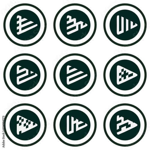 set of play video button icon or symbol in abstract pipeline or worm trail editable vector illustration
