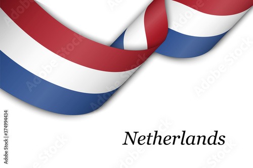 Waving ribbon or banner with flag of Netherlands