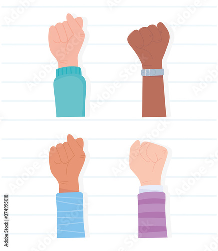 black lives matter for protest, raised hands diversity, awareness campaign against racial discrimination