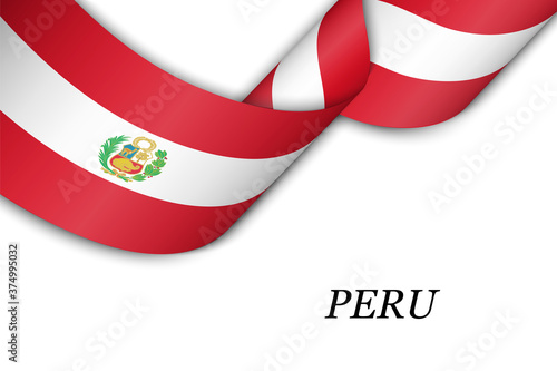 Waving ribbon or banner with flag of Peru