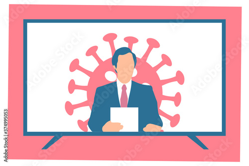 Coronavirus news reader anchorman on television concept illustration on transparent background. COVID-19 news, media, journalism, press vector illustration.