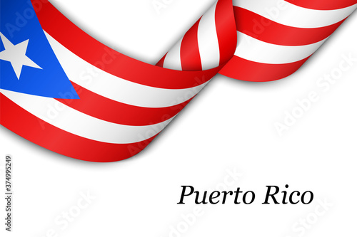 Waving ribbon or banner with flag of Puerto Rico