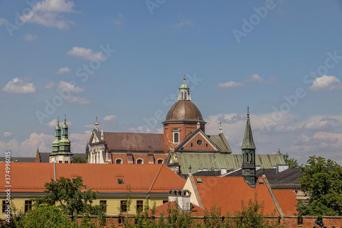 view of the old town of Krakow in Poland on a summer day from Wawel Castle