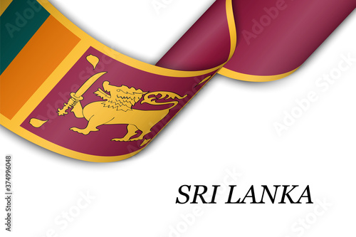 Waving ribbon or banner with flag of Sri Lanka