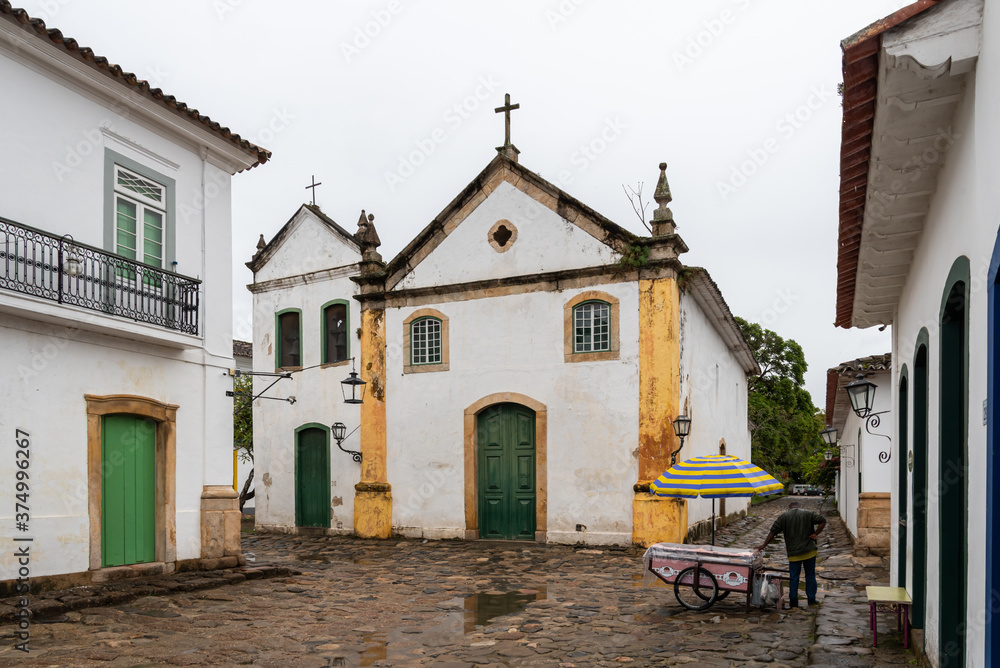 Colonial portuguese church in a street of the historical village of Paraty, in Brazil