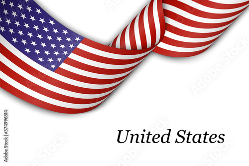 Waving ribbon or banner with flag of United States