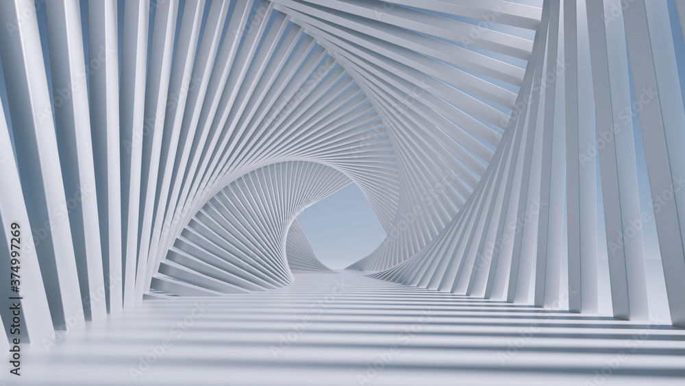 Fototapeta premium 3d rendering, abstract futuristic background. White spiral tunnel.