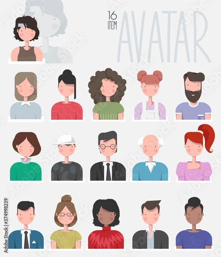 People avatar set. User pic, different human face icons for representing person in a video game, Internet forum, account. Vector flat style cartoon illustration isolated on white background