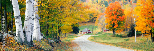 United States of America, Vermont, Fall colours and country road near Woodstock