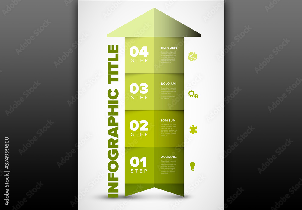 4 Green Arrow Folded Paper Steps Process Infographic Stock Template ...