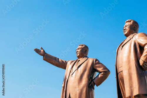 Democratic Peoples's Republic of Korea (DPRK), North Korea, Pyongyang, Mansudae Grand Monument, Statues of former Presidents Kim Il-Sung and Kim Jong Il, Mansudae Assembly Hall on Mansu Hill