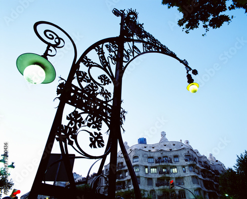 Street scene at dusk. Barcelona. Spain.