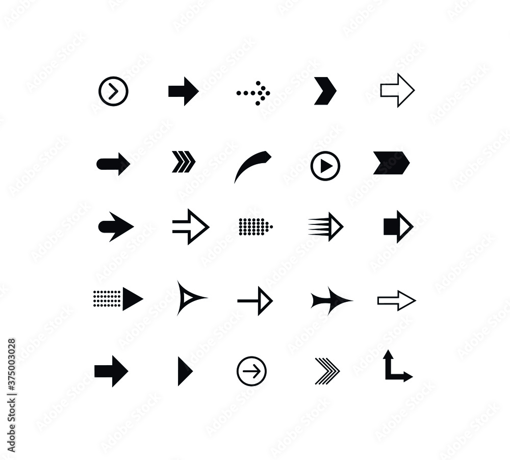 Set of black arrows. Collection of different styles. Vector illustration. Set of black arrows. Collection of different styles. Vector illustration.