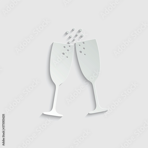 paper champagne icon. wine glass icon 