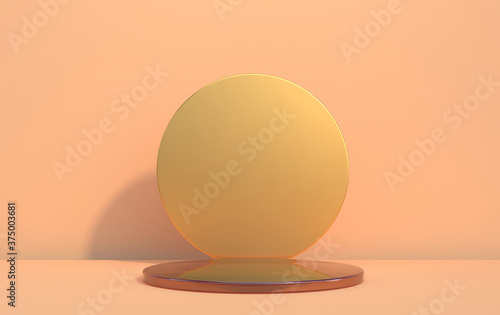 3d glass disc for displaying goods in beige tones © dumuluma