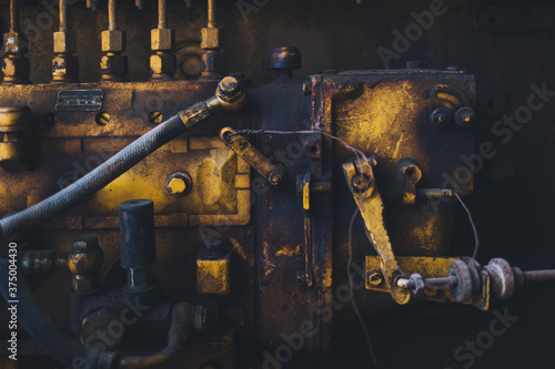 Diesel engine in vehicle repair plant photo