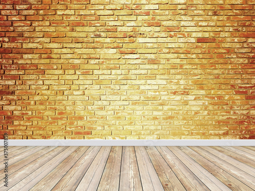 Brick wall interior background with a wooden floor