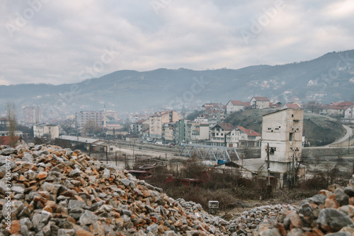 abandoned factory site in former war zone, kosovo