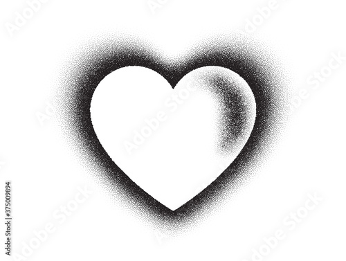 Dotwork heart pattern vector background. Sand grain effect. Black noise stipple dots. Heart dots grunge banner. Gradient stipple. Abstract noise dotwork pattern. Stochastic dotted vector background.
