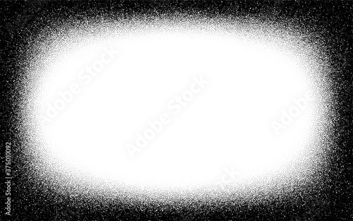 Dotwork frame pattern vector background. Sand grain effect. Black noise stipple dots. Abstract noise dotwork pattern. Black dots grunge frame. Stipple circles. Stochastic dotted vector background.