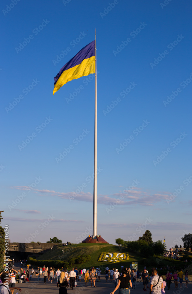Kyiv, Ukraine 08.23.2020: National flag of independent Ukraine waving in the wind