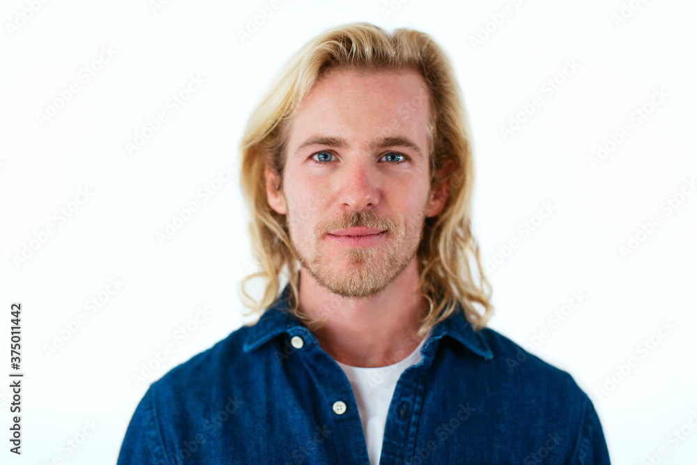 Bearded blond man in denim shirt Bearded blond man in denim shirt