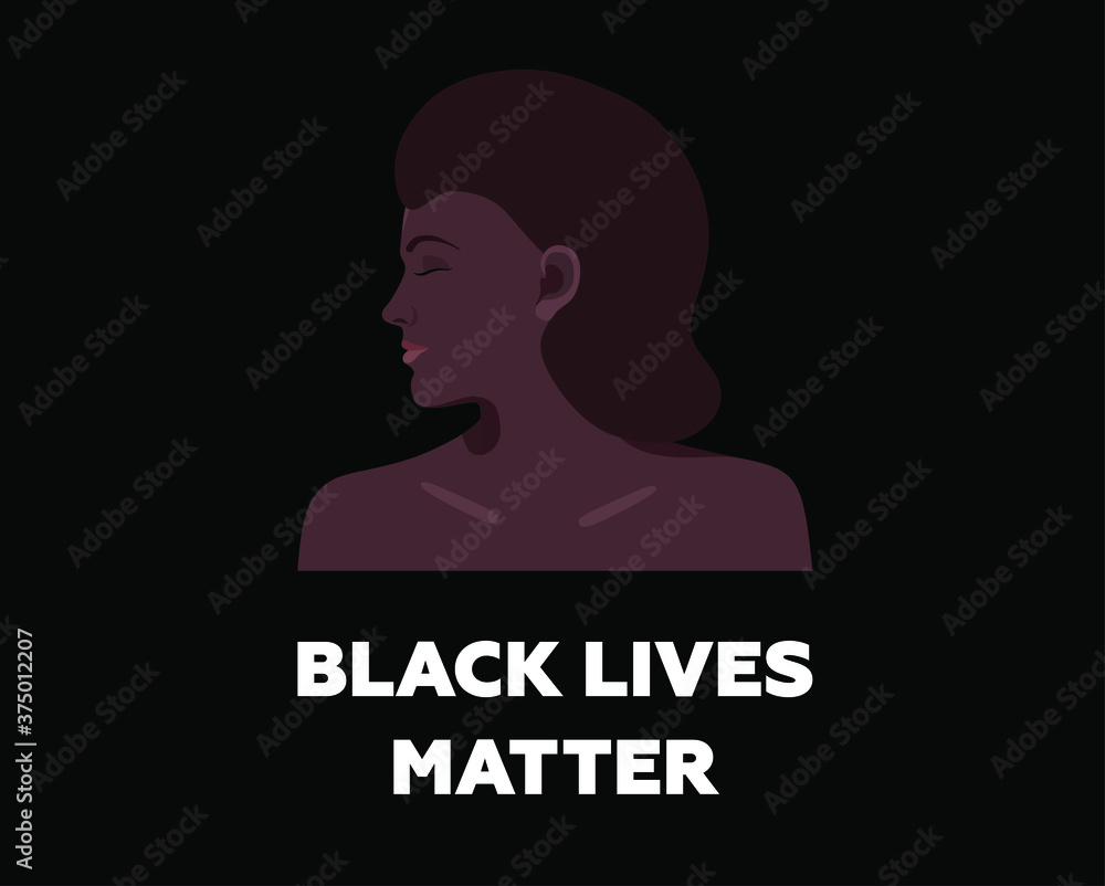 Female illustration showing stop racism. Black lives matter, we are equal. No racism concept. Flat style. Different skin colors. Supporting illustration. Vector. The social problems of racism.