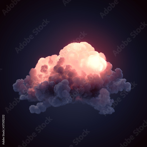 Fire explosion with thick smoke on black background. 3d rendering illustration