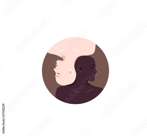 Female illustration showing stop racism. Black lives matter, we are equal. No racism concept. Flat style. Different skin colors. The social problems of racism. Equality of all races