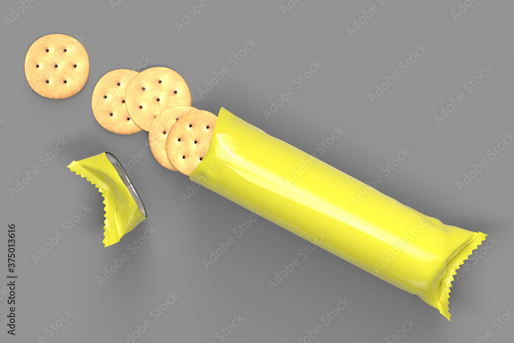 Cheese Cracker packaging mockup 3d render for product design. Stock