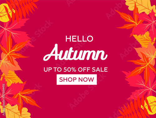 Autumn sale background layout decorate with leaves for shopping or promo poster and frame flyer or web banner. Vector illustration template.