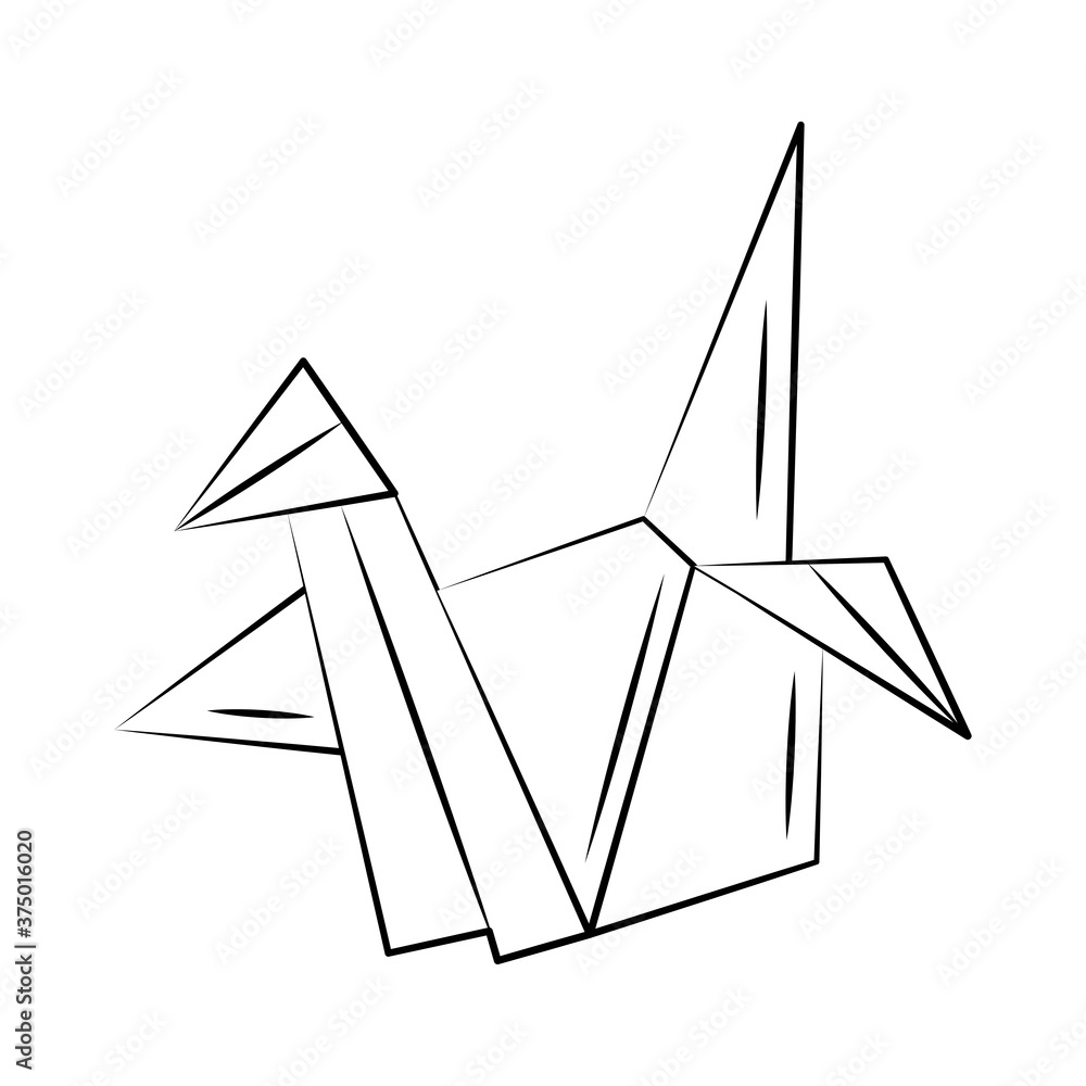 minimalist tattoo boho origami paper duck line art icon over white  background Stock Vector