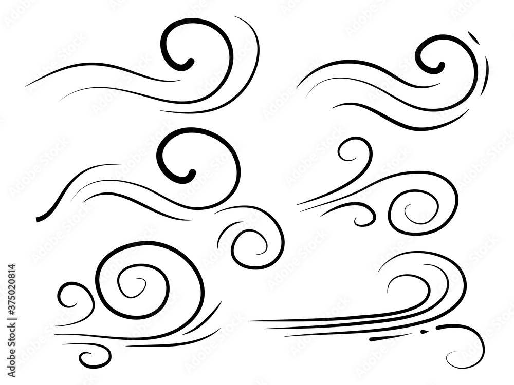 hand drawn set wind doodle blow, gust design isolated on white background. illustration vector handrawn style hand drawn set wind doodle blow, gust design isolated on white background. illustration vector handrawn style