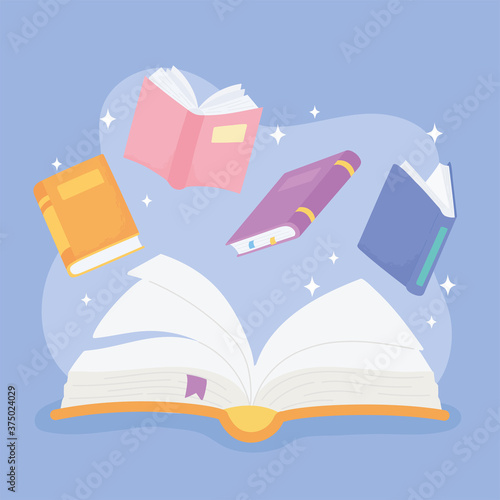 international literacy day, school textbooks literarure educational concept