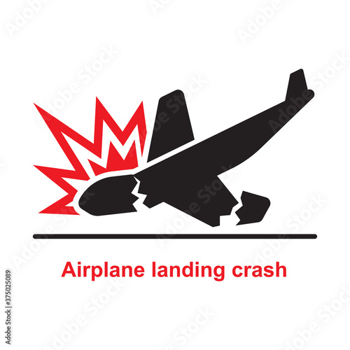 Airplane landing crash icon isolated on white background vector illustration.