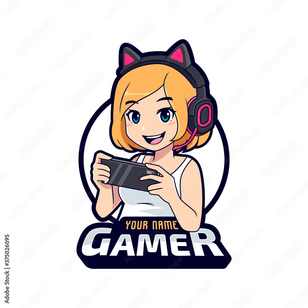 Cute gamer character mascot logo, Gamer girl cartoon esport logo ...