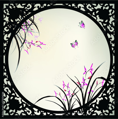 Chinese painting of Orchid and butterfly in ink style