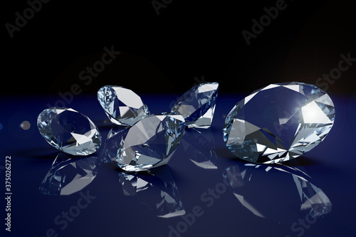 Brilliant diamonds on a blue background. 3d illustration.