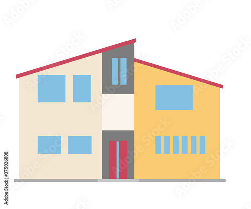シンプルな一戸建て、一軒家のイラスト（二階建て）と_マイホーム、木造住宅_ベクターデータHousing illustration