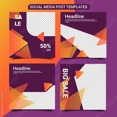 Social media feed template. Creative post template with dark purple and orange color. Digital post template background. Promotion background template vector design
