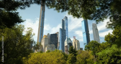 Manhattan skyscraper skyline view from Central Park New York City